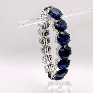 Charter Club Stretch Bracelet Blue Crystals Silver Tone Oversized Preppy Jewelry